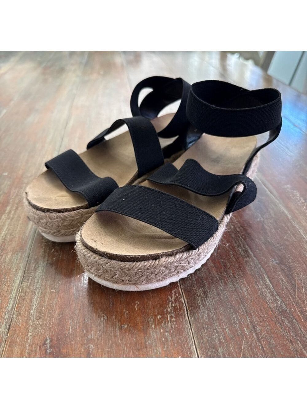 CUSHIONAIRE Mandy Black Elastic Espadrille Platform Sandals - Women’s Size 7